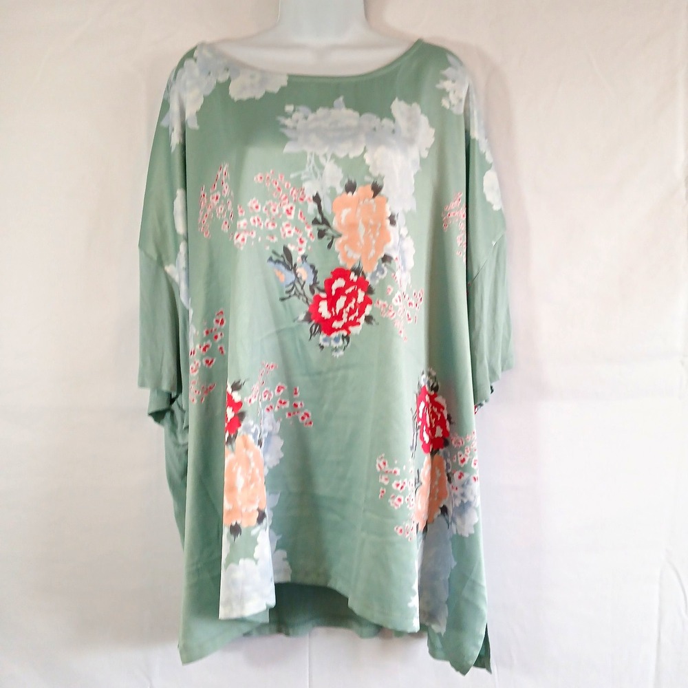 Ellos tunic teal floral boat neck short sleeves Sz 3X  office wear casual travel